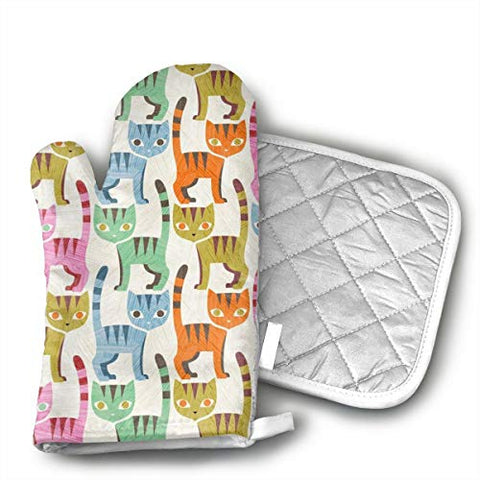 Ubnz17X Cute Rainbow Cats Oven Mitts and Pot Holders for Kitchen Set with Cotton Non-Slip Grip,Heat Resistant