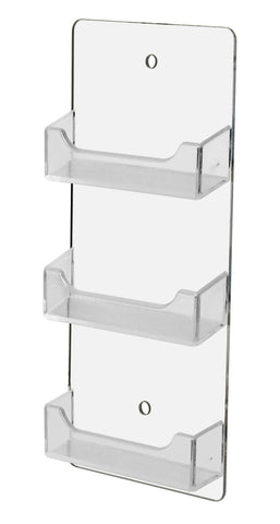 Marketing Holders Business Card Display Rack Premium Acrylic 3 Slot Vertical Wall Mount Clear Qty 1