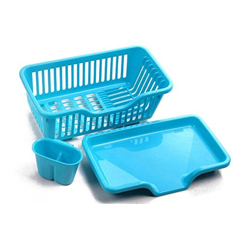 SODIAL Blue Kitchen Sink Dish Drying Rack Drainer Washing Holder Basket Organizer Tray