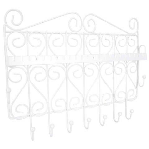 Home Basics Decorative Wall Mounted Jewelry Organizer Rack for Necklaces, Bracelets, Earrings, Rings and More (White)