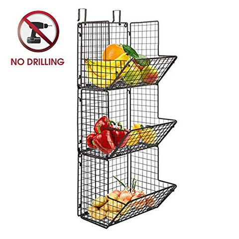 Hanging fruit basket rustic shelves Metal Wire 3 Tier Wall Mounted / over the door organizer Kitchen Fruit Produce Bin Rack Bathroom Towel Baskets fruit stand produce storage rustic decor shabby chic