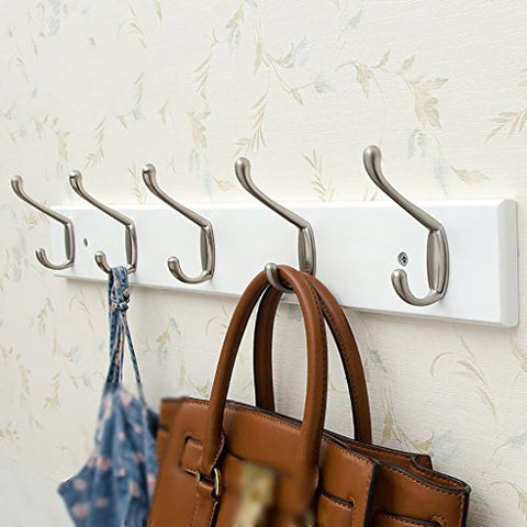 LXLA- Shelf Hangers Coat Rack Hook Up Double Wood Bamboo Wall-mounted White (Available 3,4,5,6,7,8Hooks, 35/48/61/74/87/95 7.5 1.5 cm) (Size : 5 hooks)
