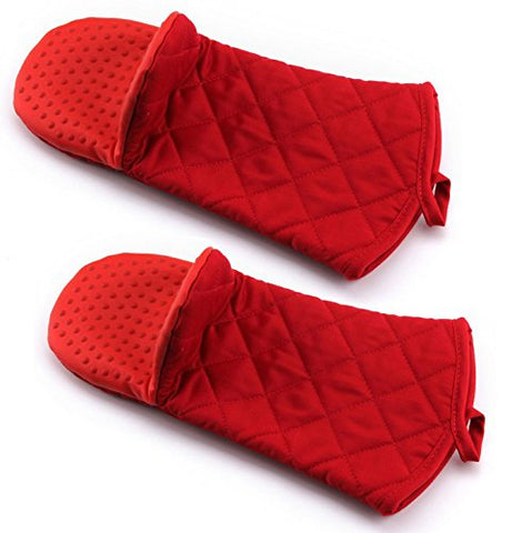 Bekith Oven Mitt with Non-Slip Silicone Grip, Heat Resistant Oven Gloves to 500° F, 2-Pack (Red)