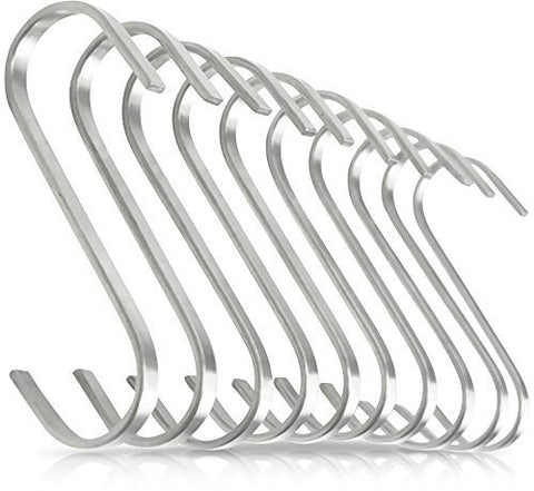 Pro Chef Kitchen Tools Premium Flat S Shaped Hooks in 10 Pack Brushed Stainless Steel Metal