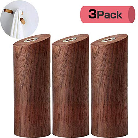 WINGOFFLY Minimalist Design Decorative Wall Mounted Wooden Coat Hook Hat Hanger(3PCS Walnut Medium)