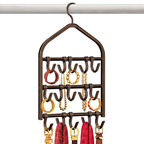 Lynk 15 Hook Rack Double Sided Belt, Hat, Jewelry, Accessory Holder-15 Closet Organizer, Bronze