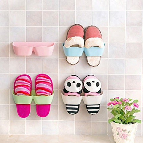 GEZICHTA Home Wall Self Adhesive Shoes Organizer,Shoe Storage Holder,Back Door Sticky Rack Shelf Wall-Mounted Slipper Holder (random color)