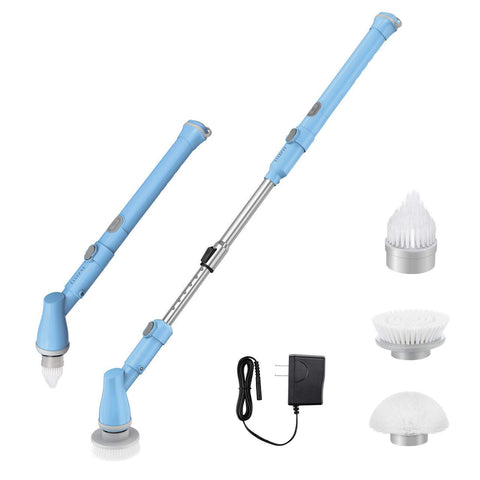 ELLESYE Electric Spin Scrubber, Power Cordless Scrubber Rechargeable Tile and Bathtub Scrubber with 3 Cleaning Scrubber Brush Heads, 1 Extension Arm and Adapter for Shower, Bathroom, Kitchen, Floor