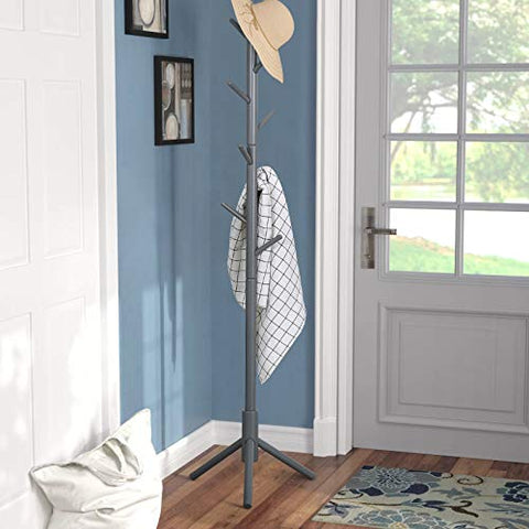 Sturdy Coat Rack Stand-Coat Hat Tree Coat Hanger Holder Stand for Clothes,Scarves,Handbags,Umbrella-(8 Hooks,Gray)