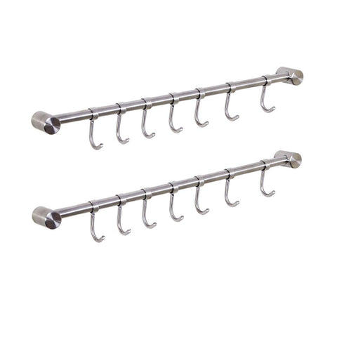 eForwish Kitchen Utensil Racks Rail Wall Mounted Utensil Hooks Rack Stainless Steel Hanger Hooks for Kitchen Tools Pot Towel (7 Hooks,2 Packs)