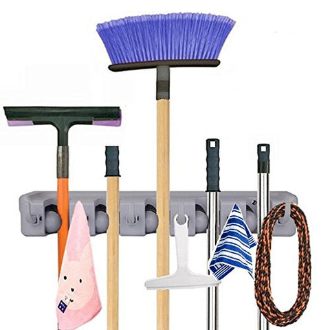 Yantu Mop and Broom Holder, Wall Mounted Garden Tool Storage Tool Rack Storage & Organization for Your Home, Closet, Garage and Shed, Holds Up To 11 Tools,Superior Quality Tool Rack Holds Mops, Brooms, or Sports Equipment (5-Position)