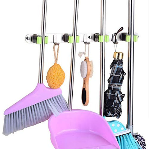 RANRANHONME Mop Broom Holder,Stainless Steel Heavy Duty Broom Mop Handle Holder Kitchen Garage 3 Hooks