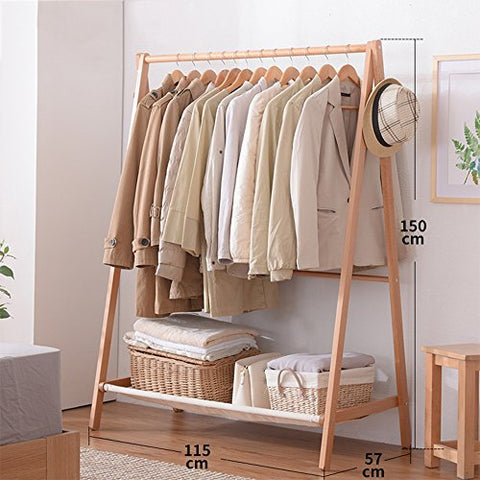 COAT RACK NAN Liang Simple Modern Wood Simple Hanger Floor Bedroom Hanger Cloth Clothing Shelf Multi-Functional Clothing Rack (Color : Natural Wood, Size : XL)