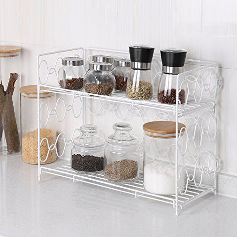 NEX 2 Tier Spice Rack Wall Mount Countertop Organizer Spice Jars Bottle Holder Metal White (NX-DB050A)