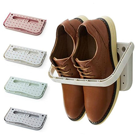 Laugh Cat 4 Pack Hanging Plastic Shoe Rack Wall Mount Creative Folding Organizer Shoe Shelf Adhesive Storage Shoe Holder, Multi-color
