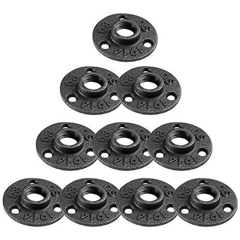 10Pcs 1/2-Inch Floor Flange Industrial Steel Malleable Cast Iron Pipe Fittings Retro Decor Furniture Diy Bsp Threaded Hole By E-Uniona