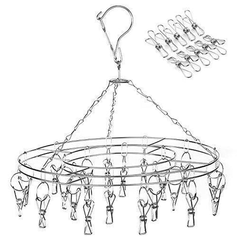 Amagoing Hanging Drying Rack Laundry Drip Hanger with 20 Clips and 10 Replacement for Drying Socks, Baby Clothes, Bras, Towel, Underwear, Hat, Scarf, Pants, Gloves