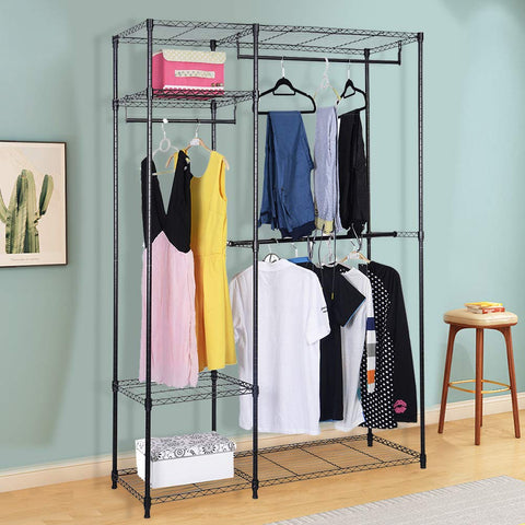 S AFSTAR Safstar Heavy Duty Clothing Garment Rack Wire Shelving Closet Clothes Stand Rack Double Rod Wardrobe Metal Storage Rack Freestanding Cloth Armoire Organizer (1 Pack)