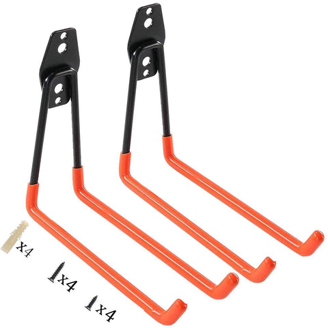 AIYoo Bike Hooks,Heavy Duty Bicycle Storage Hooks Set,Screw-in Utility Storage Hangers Shed Garage Garden Hook Plastic Coated Wall Mount/Ceiling Red Pack of 2