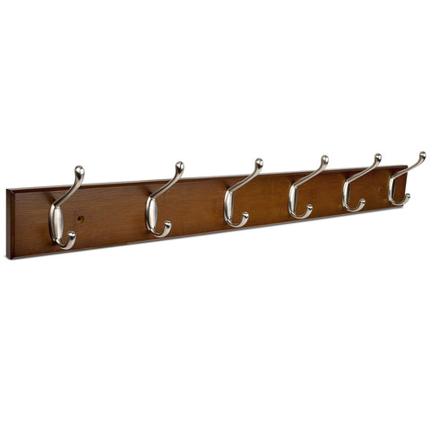 HOMFA Bamboo Wall Mounted Coat Rack with 6 Dual Scroll Hanger Hooks Heavy Duty for Coats Towels, Entryway Bathroom Dark Brown