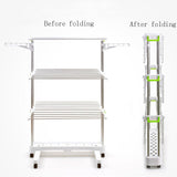 Newerlives BR505 3-tier Collapsible Clothes Drying Rack with Casters, Stainless Steel Hanging Rods, Indoor & Outdoor Use