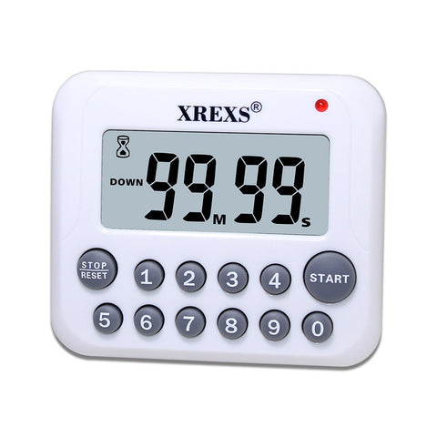 XREXS Digital Kitchen Timer Magnetic Countdown Up Cooking Timer Clock with Magnet Back and Clip, Loud Alarm, Large Display Minutes and Seconds Directly Input-White (2 Battery Included)