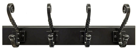 Headbourne 8046E 18" Dark Brown Hook Rail / Coat Rack with 4 Black Nickel Double Hooks