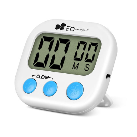 Countdown Timer, EC Technology Digital Kitchen Timer with Larger LCD Display& Loud Alarm System, Magnet, Retractable Stand, Hook for Hanging, for Kitchen/Cooking/Baking/Sports/Games/Office –White