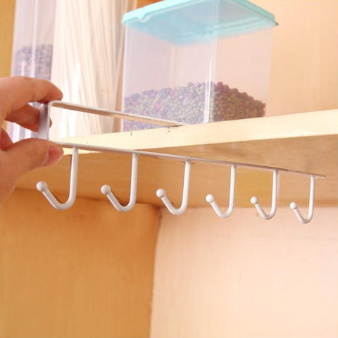 Kitchen Hanging Utensil Storage Rack Cupboard Hanging Hook Hanger Chest Organizer Cupboard Hook Shelf Dish Holder (White)