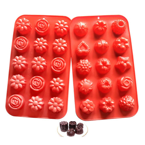 Flower Soap Molds Candy Molds Silicone Molds Chocolate Molds Jello Molds Biscuit Cake Baking Mold Ice cube Tray Muffin Pan, 15 Cavity set of 2 pack