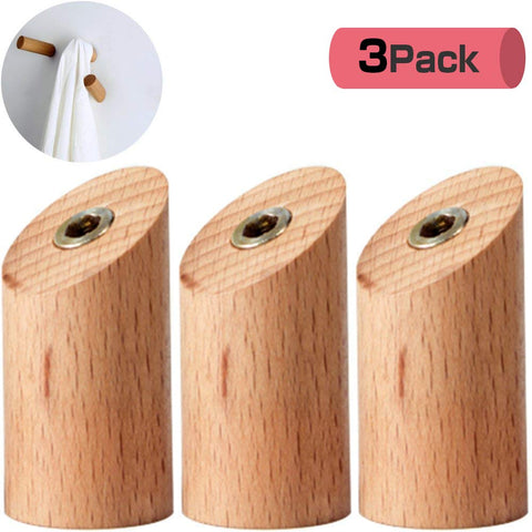 WINGOFFLY Minimalist Design Decorative Wall Mounted Wooden Coat Hook Hat Hanger(3PCS Beech Short)