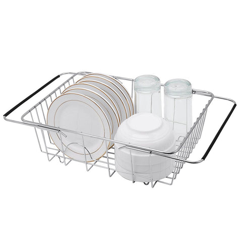 Adjustable Dish Rack Stainless Steel Dish Drainer Sink Dryer for Kitchen Silver By Ksmxos