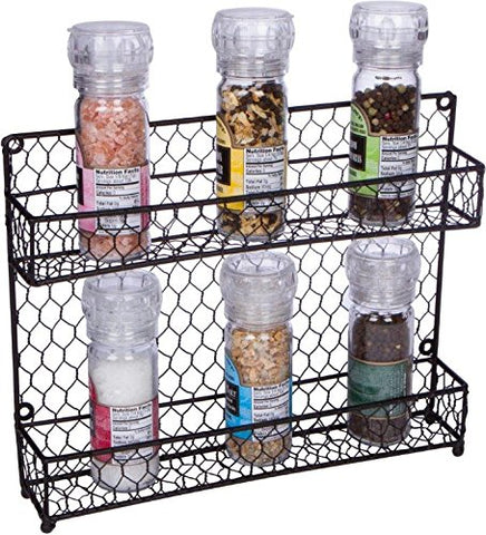 Trademark Innovations SPC-ORG 2-Tier Wire Spice Rack Storage Organizer - Wall Mount or Countertop, 12" x 10", Black