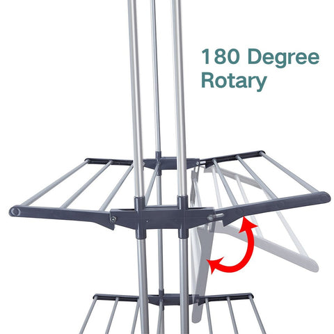 3 Tier Rolling Clothes Drying Rack Clothes Garment Rack Laundry Rack with Foldable Wings Shape Indoor/Outdoor Standing rack Stainless Steel Hanging Rods - Gray & Electroplate (Gray)