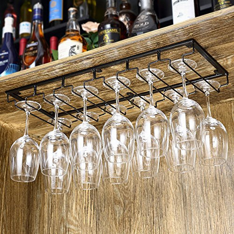 WGX Wine Glass Rack Glasses Holder Under Cabinet Great Hanger Organizer Hanging Bar Glass Rack (6 slots)