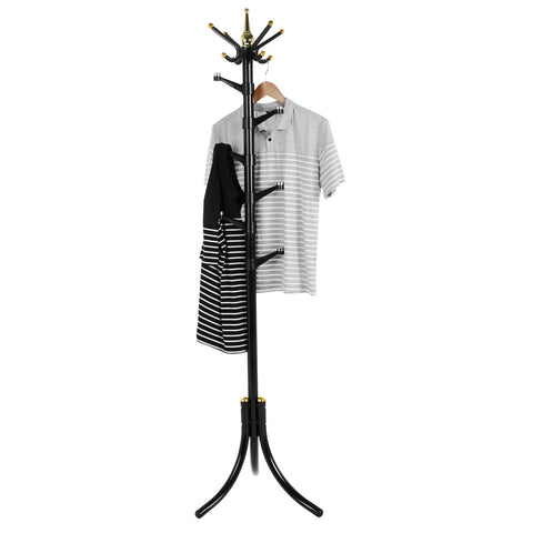 Standing Entryway Coat Rack Coat Tree Hat Hanger Holder 11 Hooks for Jacket Umbrella Tree Stand with Base Metal (Black-3)