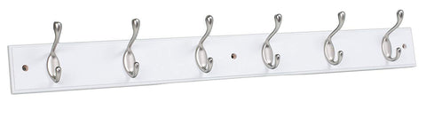 BirdRock Home Oval Hook Coat and Hat Rack | 6 Hooks| White Finish | Satin Nickel Hooks