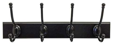 Headbourne 8011E 18" White Hook Rail / Coat Rack with 4 Antique Bronze Double Hooks