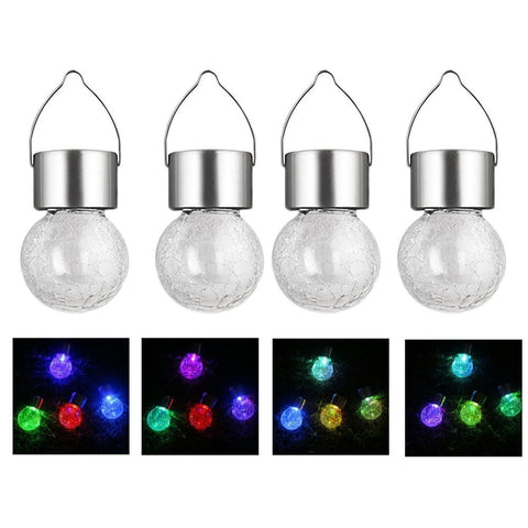Aveki Crackle Glass Globe Solar Lights Solar Lights 7 Color Changing Garden Hanging Hook Lantern for Outdoor Path Stairs Courtyard Terrace Garden Park Color Changing (4pack)