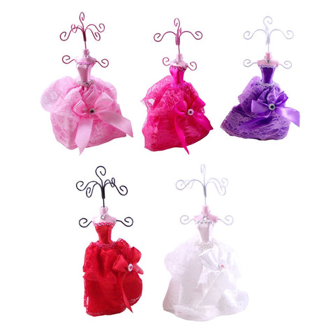 Cute Bow - Set of 5 Dress Up Doll Necklace Display - Mini Jewelry Holder Jewelry Stand Combos (H) 7" x (W) 3"