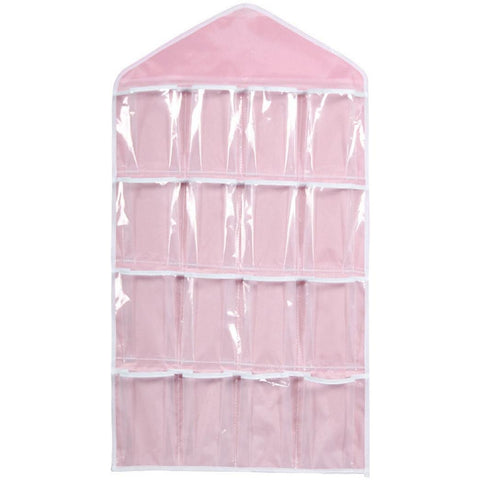 Wall Hanging Storage Bag,IEason 16Pockets Clear Hanging Bag Socks Bra Underwear Rack Hanger Storage Organizer (Pink)