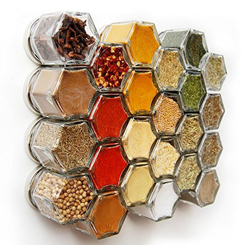 Gneiss Spice Everything Spice Kit: 24 Magnetic Jars Filled with Standard Organic Spices / Hanging Magnetic Spice Rack (Small Jars, Black Lids)