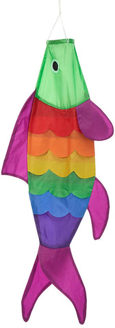 40-inch Rainbow Fish Windsock with Purple fins -- Includes hanging clip.