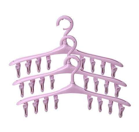 SUOWO Plastic Baby Hangers Coat Clothes Clip and Drip Laundry Swivel Hanger with 8 Clips Non Slip Space Saving for Drying Organizer Kids Infant Diapers Socks Adult Lingerie Pant 3 Pack (Lilac)