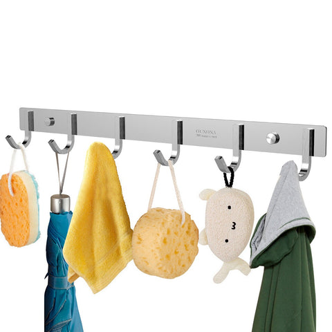 OUNONA Wall Coat Rack Coat Hooks Wall Mounted Stainless Steel Hook Rack for Clothes (6 Hooks)