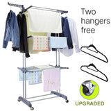 3 Tier Rolling Clothes Drying Rack Clothes Garment Rack Laundry Rack with Foldable Wings Shape Indoor/Outdoor Standing rack Stainless Steel Hanging Rods - Gray & Electroplate (Gray)