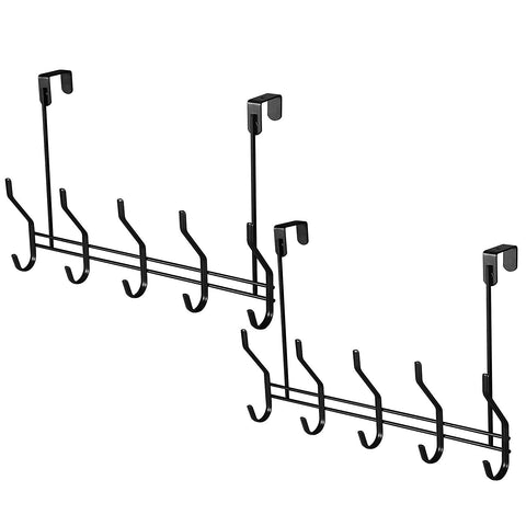 WEBI Over The Door Hook Door Hanger :5 Dual Hooks,2 Packs(20 Hooks) Heavy Duty Metal Coat Hat Hook for Towels,Coats,Hats, Scarves, Purses, Leashes & Robes, No Drill, Black