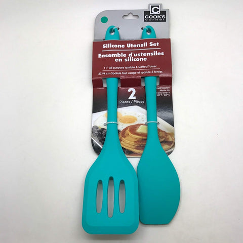 Cook's Corner 2-Pc Silicone Utensil Set - 11" Spatula & Slotted Turner (Teal)