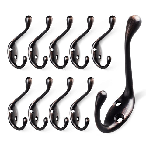 Heavy Duty Coat and Hat Hook Wall Mounted Coat / Hat Hook 3 1/4 inch - Screws Included - Coat Hanger Bronze 10 Pack