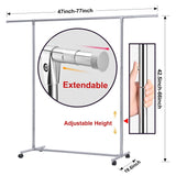 Reliancer Heavy Duty Large Garment Rack Stainless Steel Clothes Drying Rack Commercial Grade Extendable 47-77inch Clothes Rack Adjustable Clothes Hanger Rolling Rack with 4 Casters Tool Golves 10 Hook